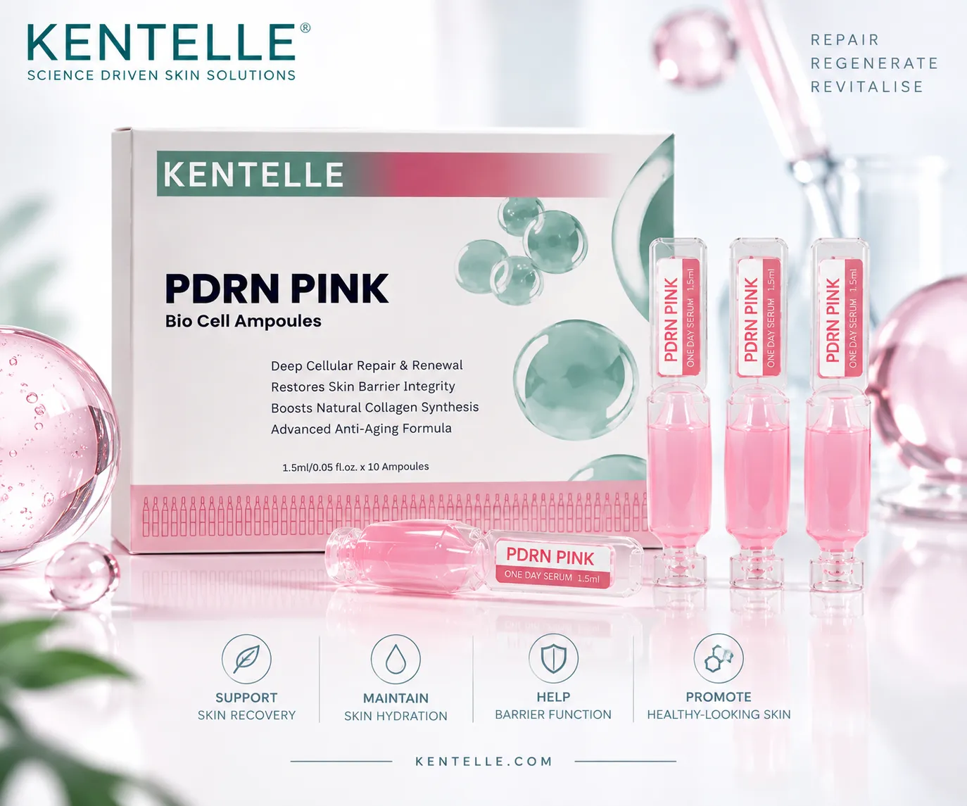 6. Kentelle PDRN Pink Ampoule Skincare Display